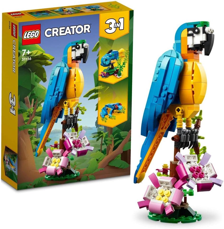 LEGO Creator 3-in-1 Exotic Parrot to Frog to Fish Animal Figures Building Toy, for Kids Aged 7 and Up