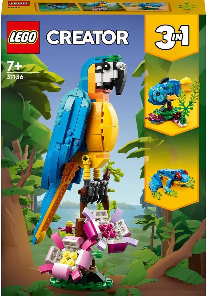 LEGO Creator 3-in-1 Exotic Parrot to Frog to Fish Animal Figures Building Toy, for Kids Aged 7 and Up