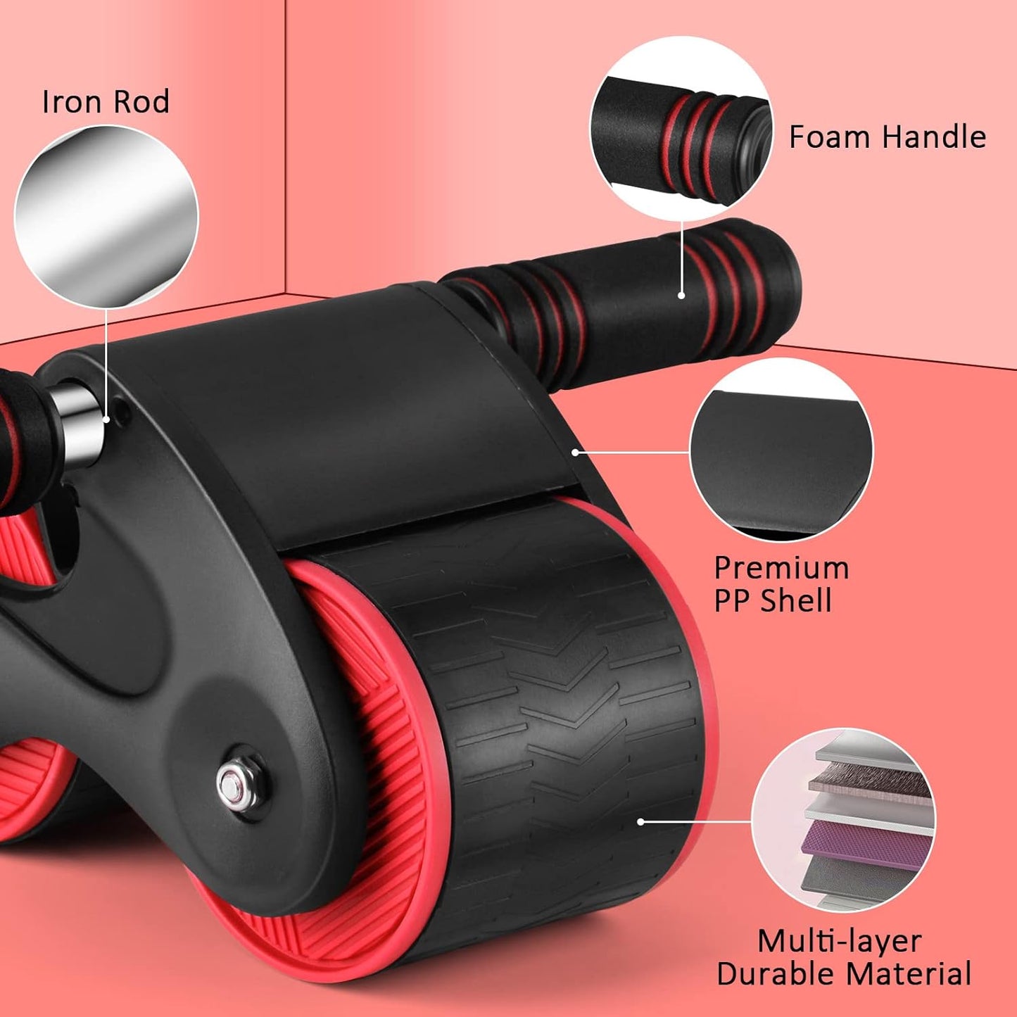 2023 New Abdominal Wheel - Automatic Rebound Ab Roller with Non-Slip Handles and Knee Mat for Home Workout