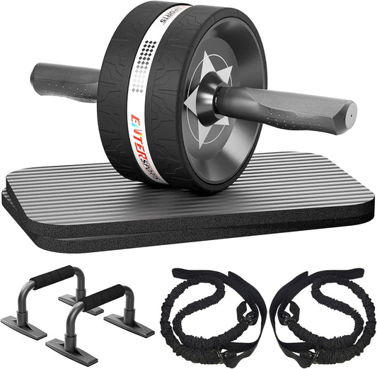 EnterSports Ab Rollers Wheel Kit - Complete Core Strength Training Set with Push Up Bars, Resistance Bands, and Knee Mat for Home Gym