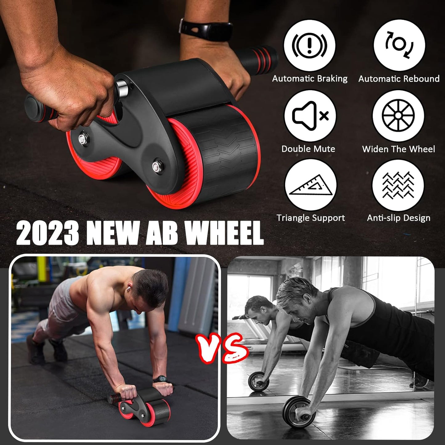 2023 New Abdominal Wheel - Automatic Rebound Ab Roller with Non-Slip Handles and Knee Mat for Home Workout