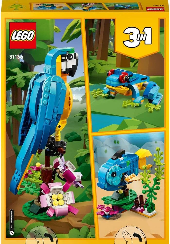 LEGO Creator 3-in-1 Exotic Parrot to Frog to Fish Animal Figures Building Toy, for Kids Aged 7 and Up