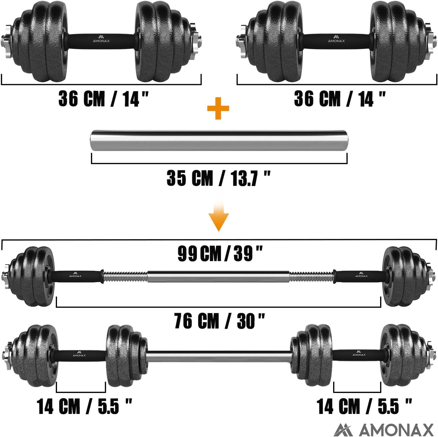 Amonax 20kg/30kg Cast Iron Adjustable Dumbbells Weight Set - Barbell Set for Men & Women, Strength Training Equipment, Home Gym Fitness