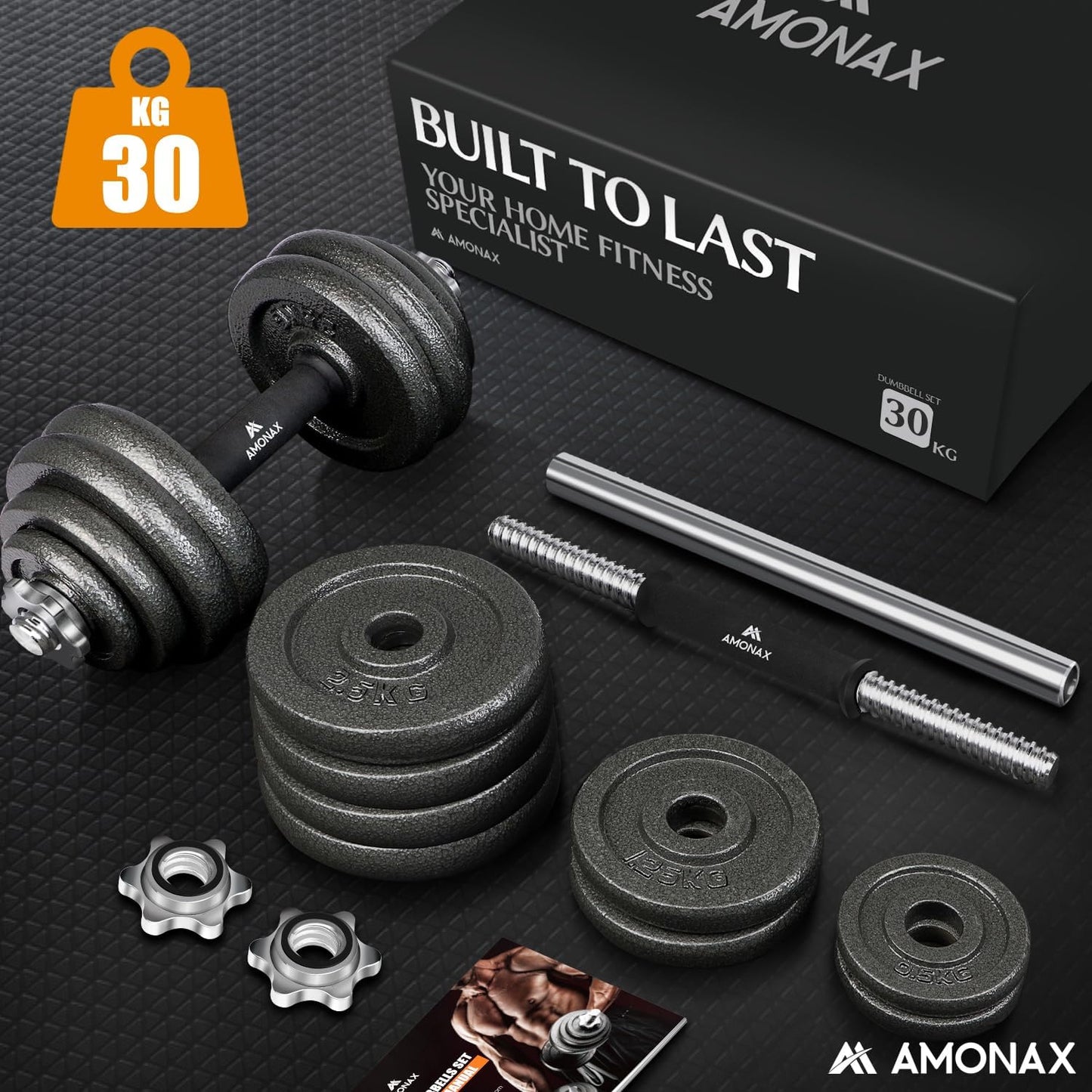 Amonax 20kg/30kg Cast Iron Adjustable Dumbbells Weight Set - Barbell Set for Men & Women, Strength Training Equipment, Home Gym Fitness