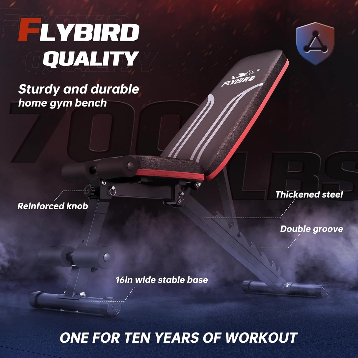 FLYBIRD Adjustable Bench - Utility Weight Bench for Full Body Workout, Multi-Purpose Foldable Incline/Decline Bench