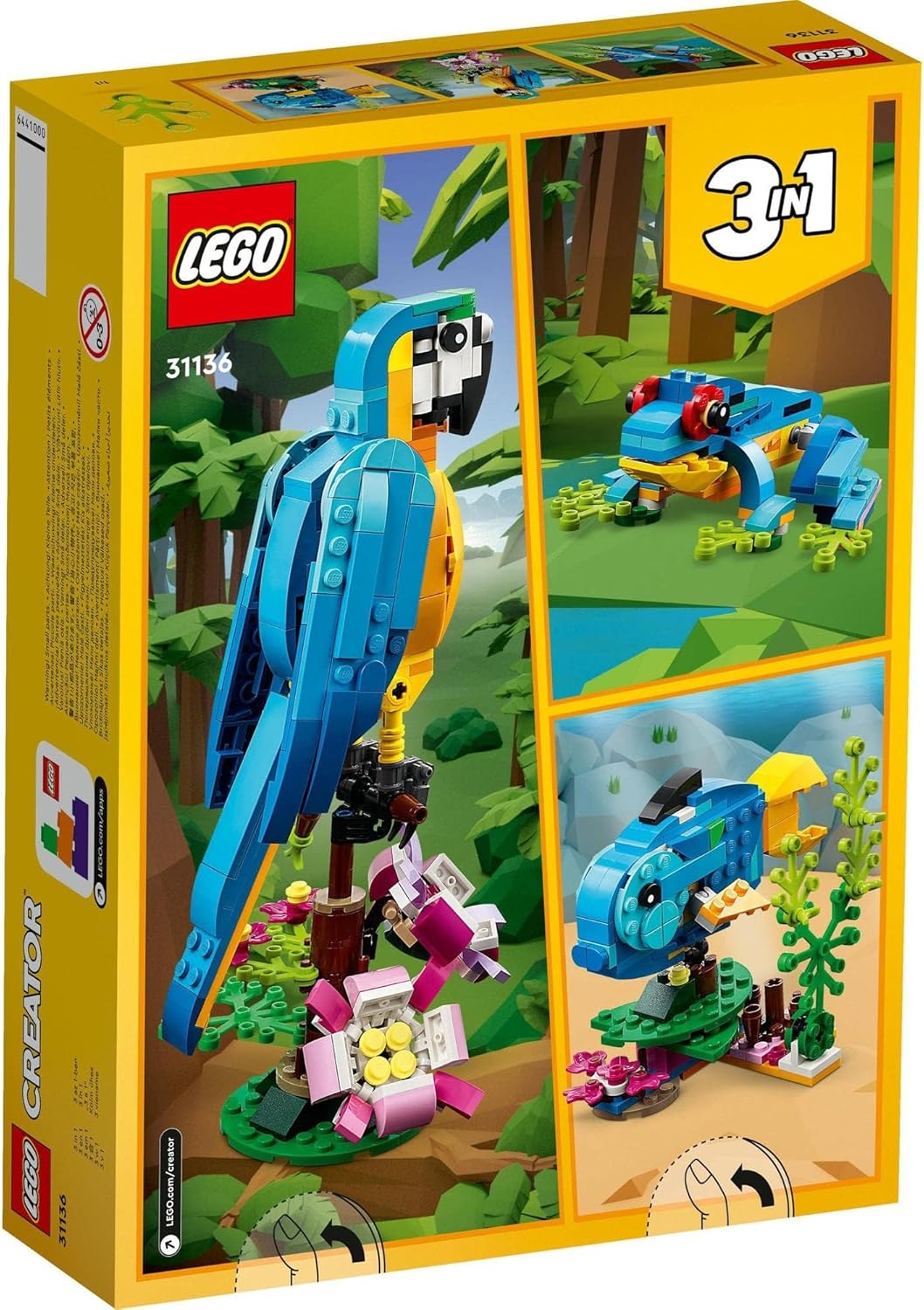 LEGO Creator 3-in-1 Exotic Parrot to Frog to Fish Animal Figures Building Toy, for Kids Aged 7 and Up